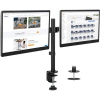 Mount-It! Dual Monitor Desk Mount | Interchangeable C-Clamp and Grommet Base (MI-2752L)