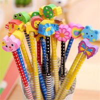 Colorful Novelty Cartoon Animals' Stripe Eraser Wood Pencils