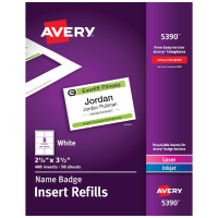 Avery 5390 Name Badge Insert Refills 2-1/4" x 3-1/2" 400 Inserts