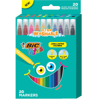 BIC Kids Ultra Washable Coloring Markers Medium Point - Assorted Colors - Pack of 20