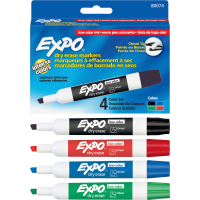 Dry-Erase Marker, Low Odor, Chisel Tip, 4-Color/Set