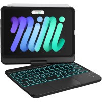 iPad Mini 6 (6th Gen) 8.3" Case with Keyboard - 7 Color Backlit - Black 