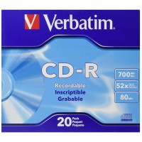 Verbatim 700 MB 52x 80 Minute Branded Recordable Disc CD-R, 20-Disc Slim Case 