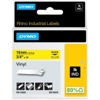 Dymo Rhino Industrial 3/4" Vinyl Labels - Black On Yellow (18433)