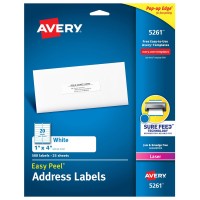 Avery Address Labels with Sure Feed for Laser Printers, 1" x 4", 500 Labels, Permanent Adhesive (5261), White
