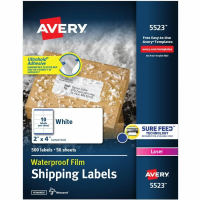 Avery Waterproof Shipping Labels with TrueBlock and Sure Feed for Laser Printers - 2 x 4, White, 10/Sheet, 50 Sheets per Pack (AVE5523)