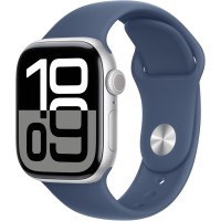 Apple Watch Series 10 (GPS) Silver Aluminum Case with Denim Sport Band - 42mm S/M