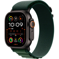 Apple Watch Ultra 2 (GPS + Cellular) 49mm Titanium Case with Dark Green Alpine Loop – Medium (Black) 