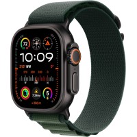 Apple Watch Ultra 2 Smartwatch Sport Watch with Black Titanium Case with Dark Green Alpine Loop - Large (GPS + Cellular 49mm)