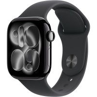 Apple Watch Series 11 (GPS) Jet Black Aluminum Case w/ Black Sport Band - 46mm M/L