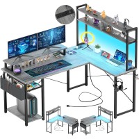 Aheaplus Small L Shaped Gaming Desk with LED Lights & Power Outlets