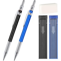 2mm Mechanical Pencil Set, 2 Pieces Artist Carpenter Drafting Pencils 2.0 mm with 2 Tube Lead Refill (HB, 2B), Art Lead Holder Metal Marker for Draft Drawing, Writing, Art Sketching