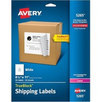 Avery Full Sheet Printable Shipping Labels, 8.5" x 11", White, 25 Blank Mailing Labels