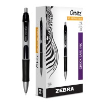 Orbitz Retractable Gel Pen Medium 0.7mm, Black Ink, Gray/Black Barrel 12X