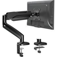 MOUNTUP Single Adjustable VESA Monitor Gas Spring Mount Arm - Max 32 Inch - Holder with Clamp/Grommet Mounting Base - Black