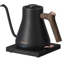 INSTASTING Electric Professional Gooseneck Kettle 0.65mm Ultra-Fine Sprout (0.9L/30oz) - Auto Shut-Off, Boil Dry Protection - Matte Black w/ Dark Brown Handle 