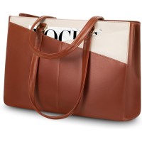 LOVEVOOK 15.6 Inch Waterproof Leather Laptop Tote Bag / Briefcase - Brown & White