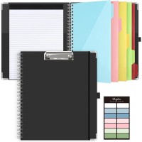 SKYDUE Spiral Clipboard Folio with Notepad and Pocket (includes 5 Dividers with 10 Pockets) - Black