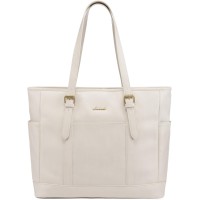 LOVEVOOK 15.6 Inch Vintage Waterproof Leather Laptop Tote Bag / Briefcase - White