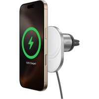 Belkin MagSafe-Compatible Wireless Car Charger with 15W Fast Charging, Powerful Magnetic Vent Holder for iPhone 16, 15, 14, 13, and 12 Series, Secure Car Phone Mount - White
