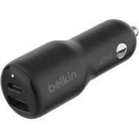 Belkin BoostCharge Dual Car Charger 42W w/Fast Charge USB-C 30W PPS & 12W USB-A -Black