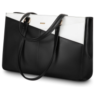 LOVEVOOK Laptop Bag for Women 15.6 Inch Tote Bags Waterproof Leather Briefcase Computer Women Business Office Work Bag,Black-White