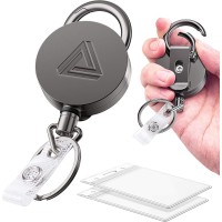Heavy Duty Metal Retractable Badge Holder Reel w/ Belt Clip Key Ring & Waterproof Vertical Clear ID Holder