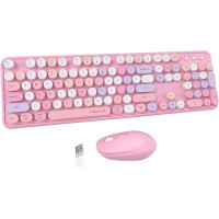 Ubotie Colorful Typewriter Style Wireless Mouse & Keyboard Combo - Pink & Colorful 