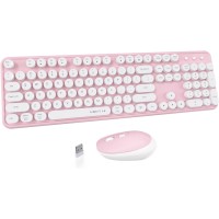 Ubotie Colorful Typewriter Style Wireless Mouse & Keyboard Combo - Pink & White 