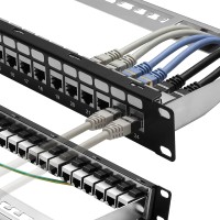 RAPINK 24 Port Cat6A Patch Panel with Inline Keystone - 19" With Removable Back Bar