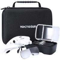 Hands Free LED Lighted Mount Head Visor Magnifying Glasses with 5 Lenses, Light, Storage Case