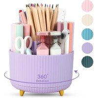 SKYDUE 360 Degree Rotating Desk Organizer Pencil & Pen Holder - 5 Slots - Purple