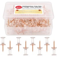 Yalis Push Pins Rose Gold Thumb Tacks 100-Count Standard Pins Gold Steel Point and Transparent Plastic Head