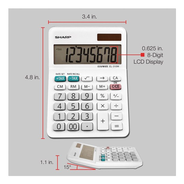 Sharp EL-334WB 12 Digit Professional Large Desktop Calculator with Kick  Stand Display