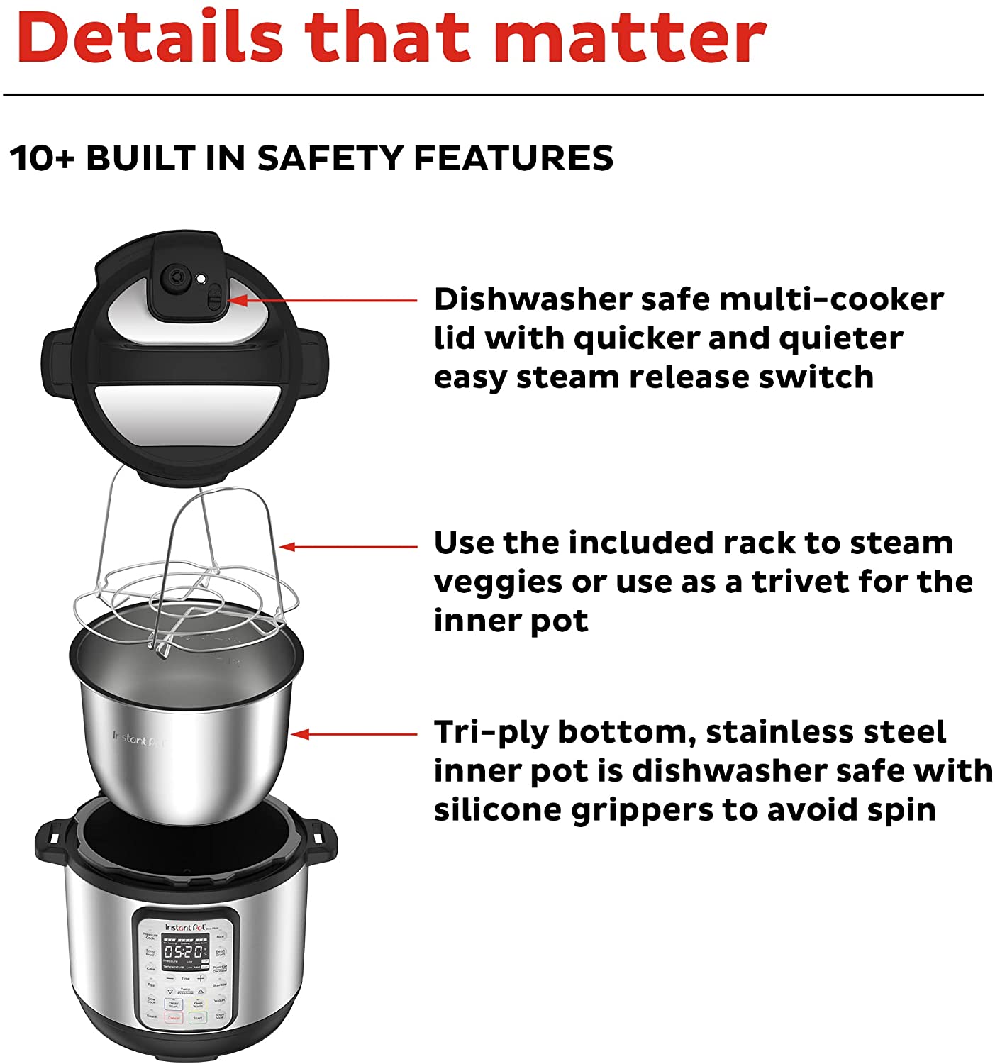 Slow Cooker, 10 in 1 Programmable Cooker, 6Qt Stainless Steel, Rice Cooker,  Yogurt Maker, Delay Start, Steaming Rack and Glass Lid, Adjustable