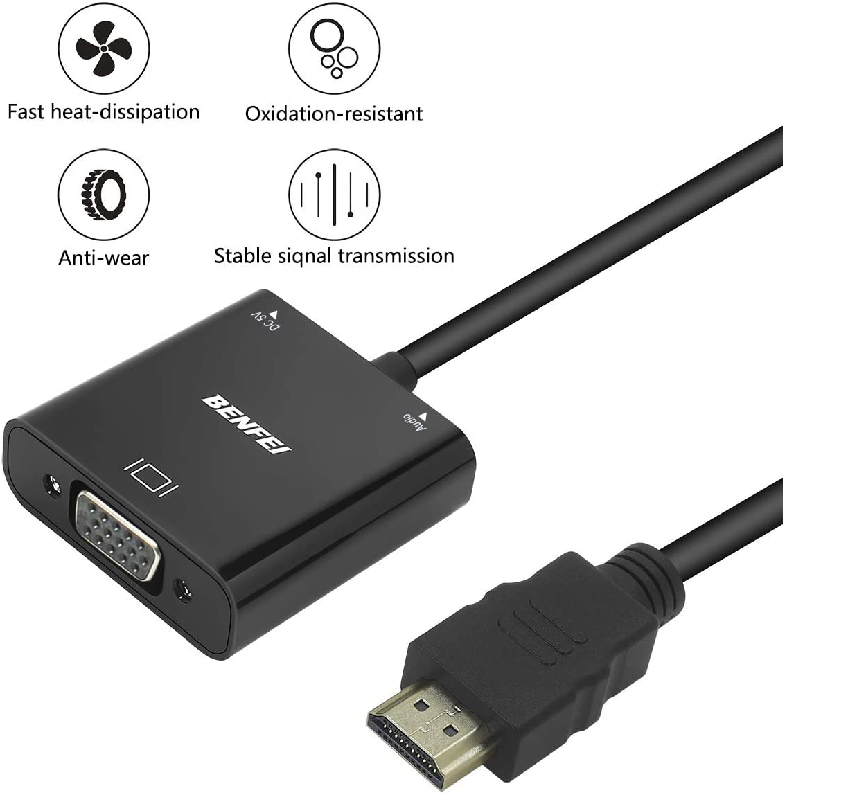 BENFEI HDMI to VGA 3 Feet Cable, Uni-Directional HDMI (Source) to VGA  (Display) Cable (Male to Male) Compatible for Computer, Desktop, Laptop,  PC