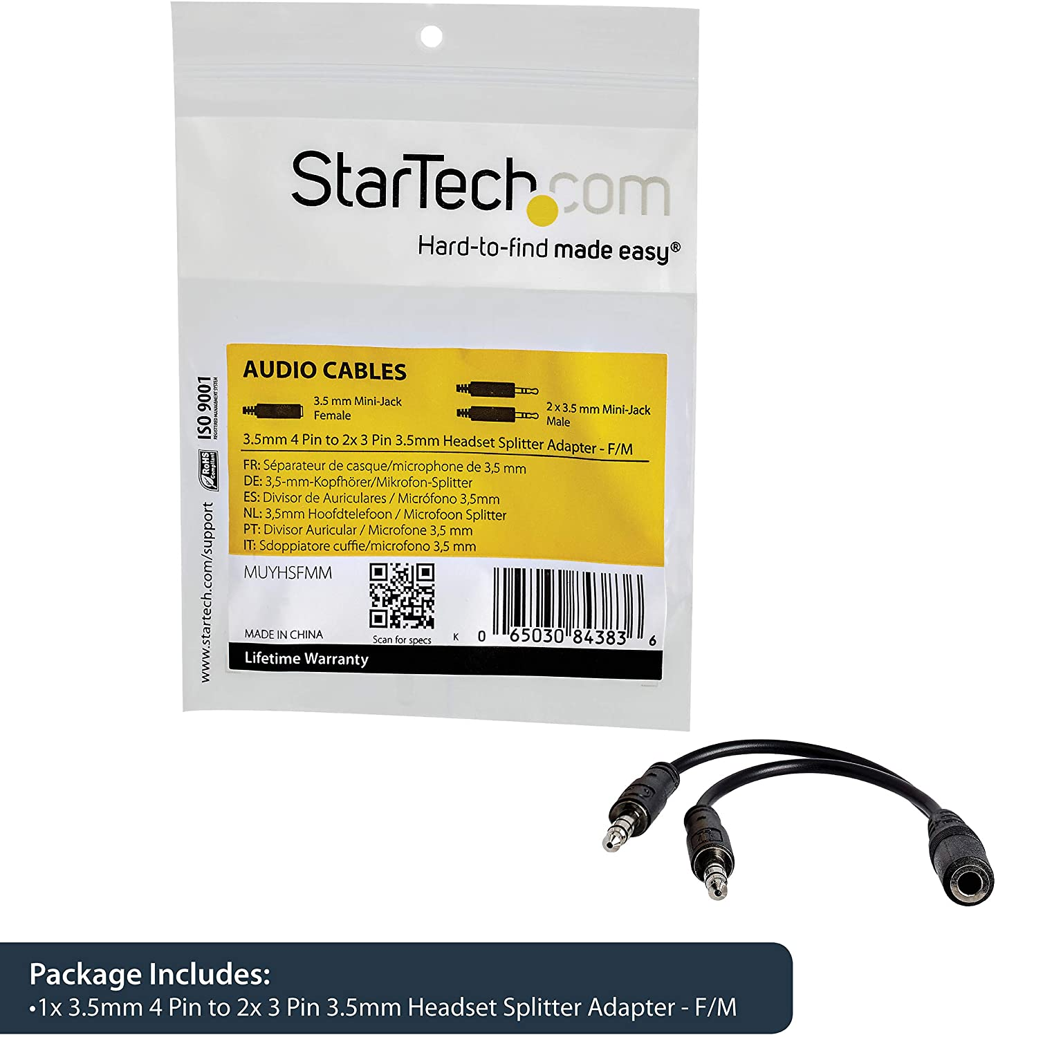 StarTech.com Female 3.5mm Stereo Jack to Male RCA x 2 Aux Cable