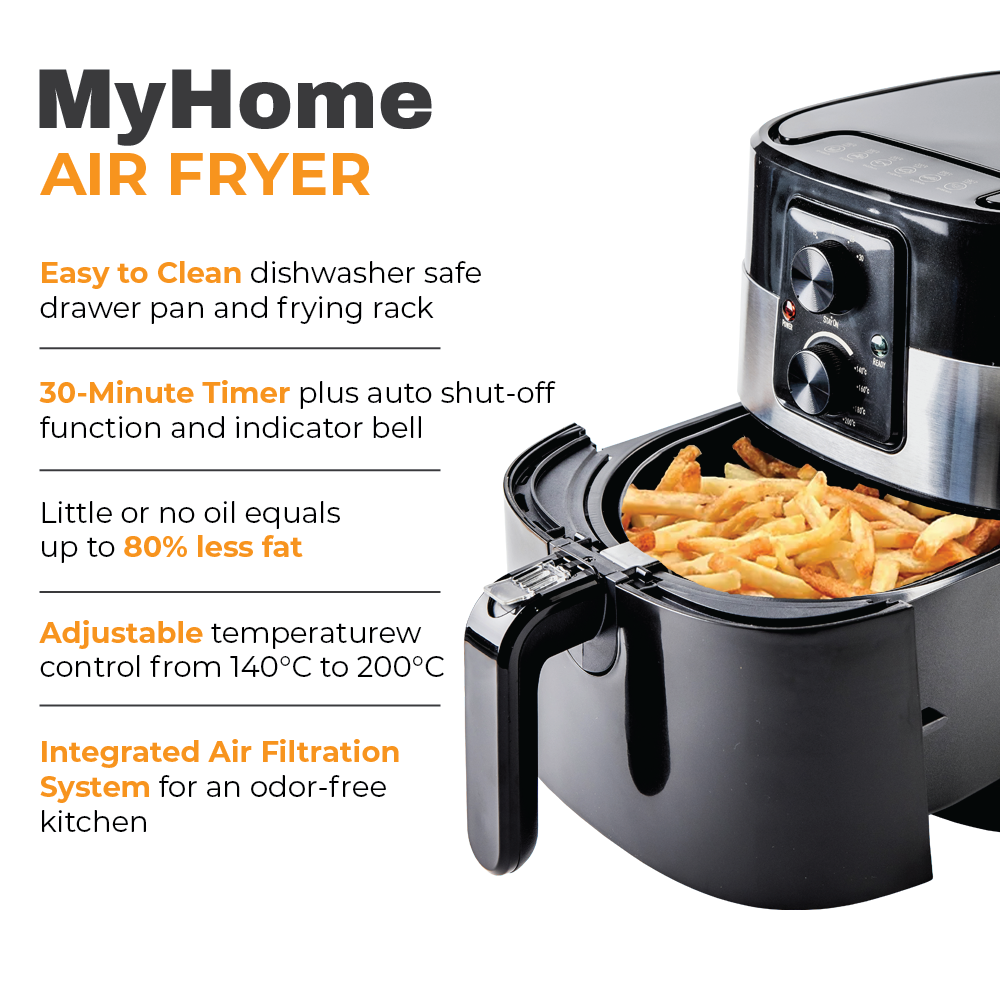 MyHome Electric 4Qt. Air Fryer Large Capacity, 3 Liters of Food